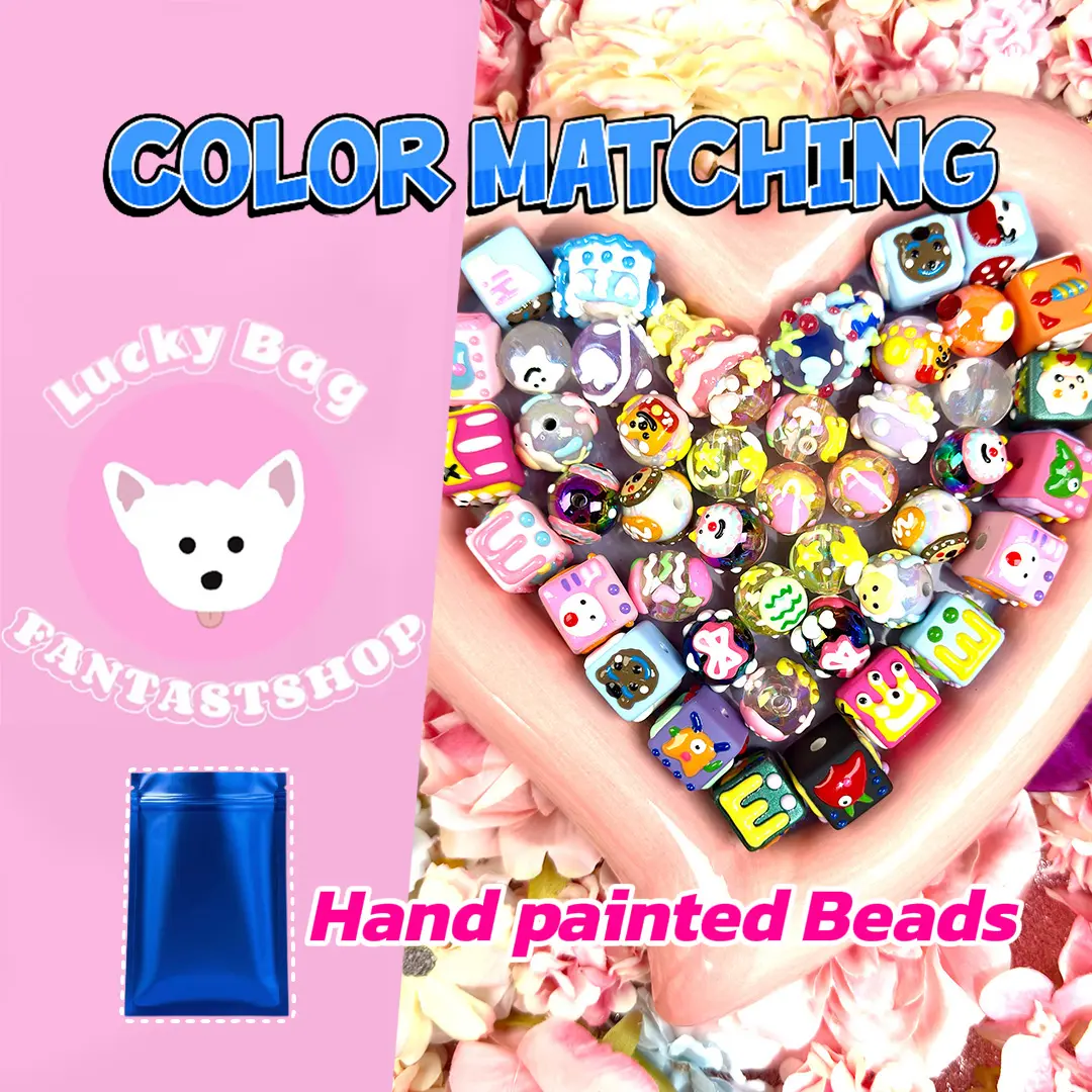 Hand-Painted Beads Blind Bags for Beadable Pen/Key Chain - Open in live